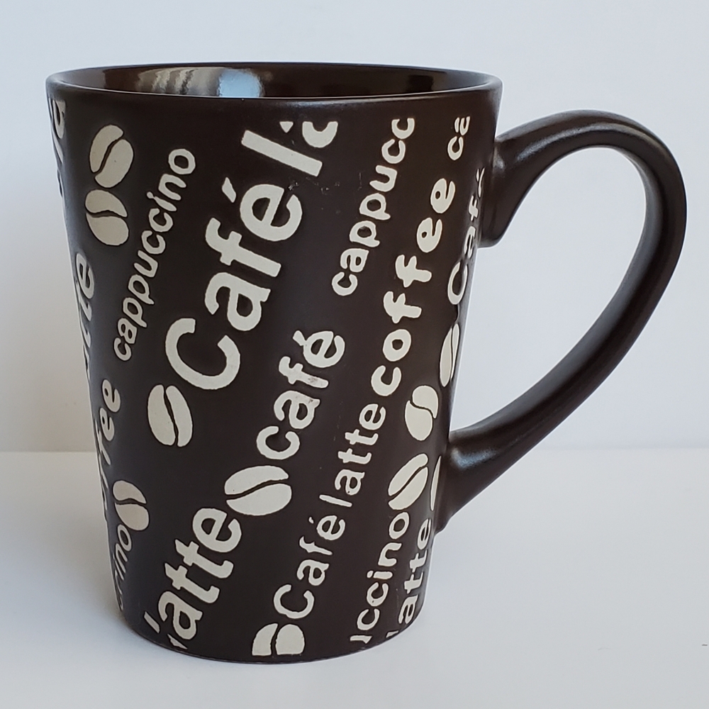 Dark Brown Mug With Debossed Cafe Latte Coffee Cappuccino Design